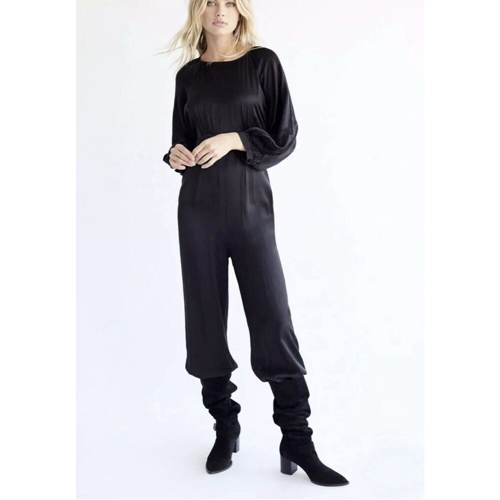 Free People Ordinary Magic Jumpsuit Women Sz 6 Black Open Back Whimsy Goth EUC
